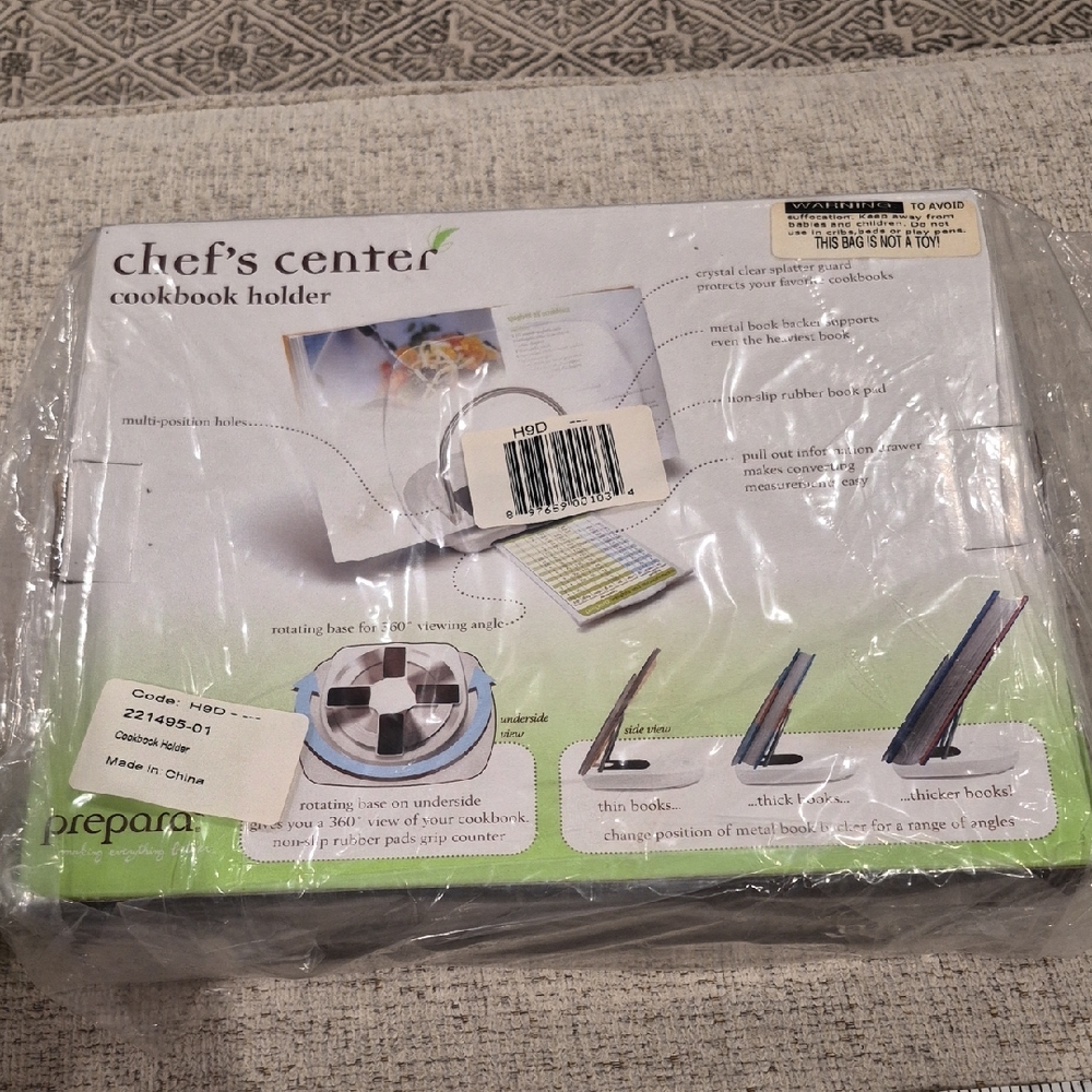 Prepara Chef's Center Cookbook Holder Adjustable 360 Degree Rotating Base NEW